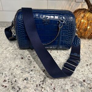 Tory Burch Navy Blue Croc-Embossed Shoulder Bag
